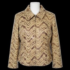 Ellen Company Tan Chevron Full Zip Jacket Coat Women's LARGE